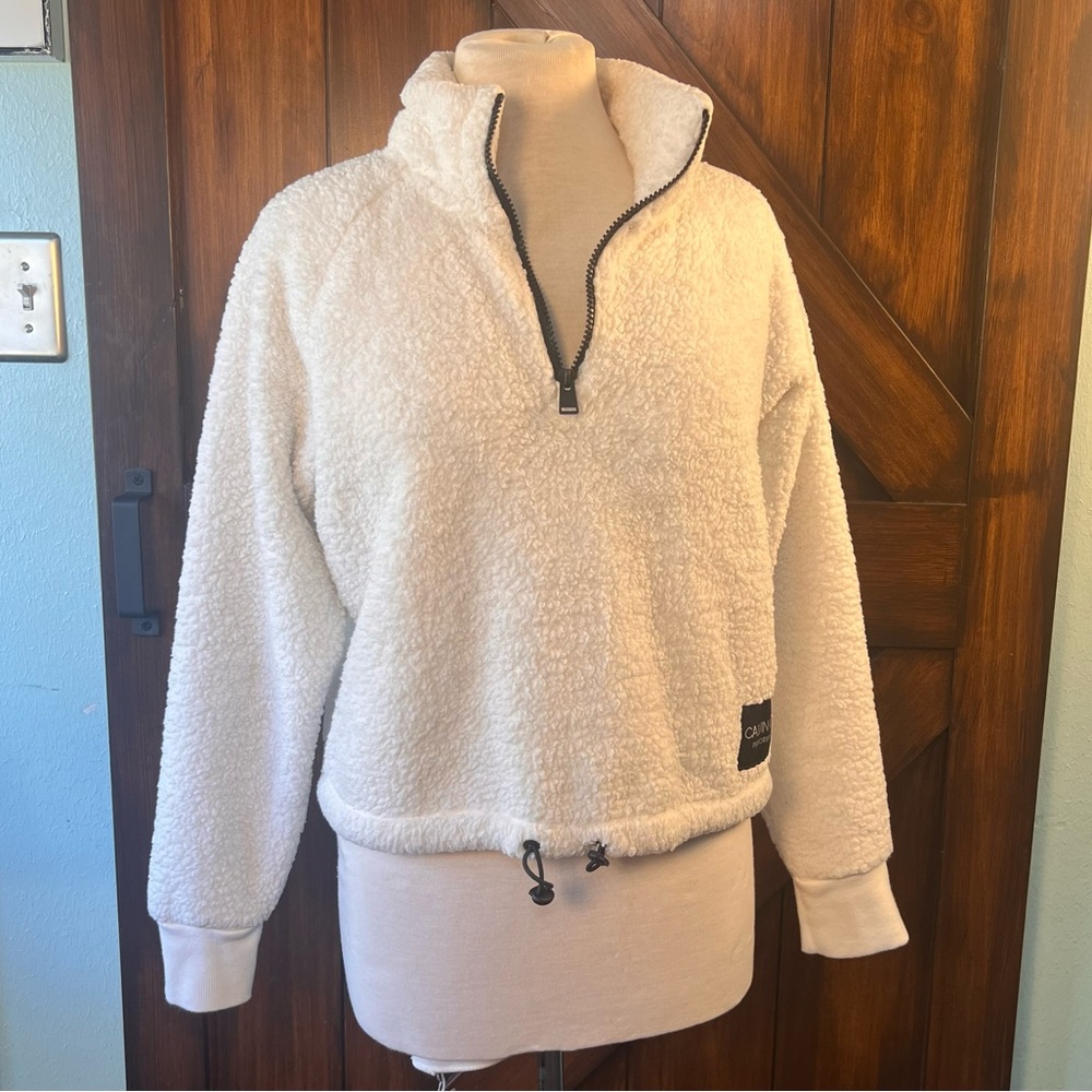 Calvin Klein Performance Fleece White Cream‎ Quarter Zip Sweater Women's Small